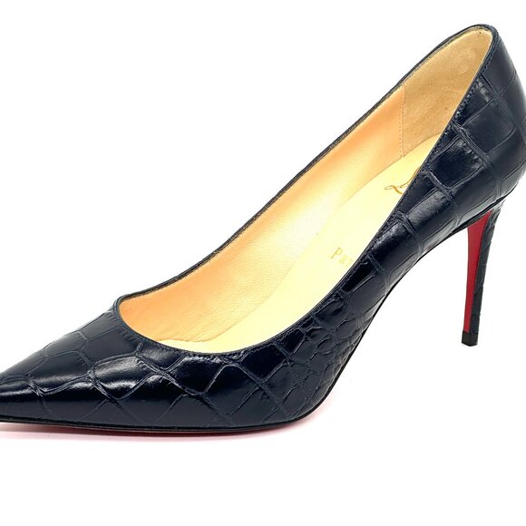 Christian Louboutin KATE 85 Crock Calf Ali leather Heels Pumps Shoes Black - Picture 5 of 15